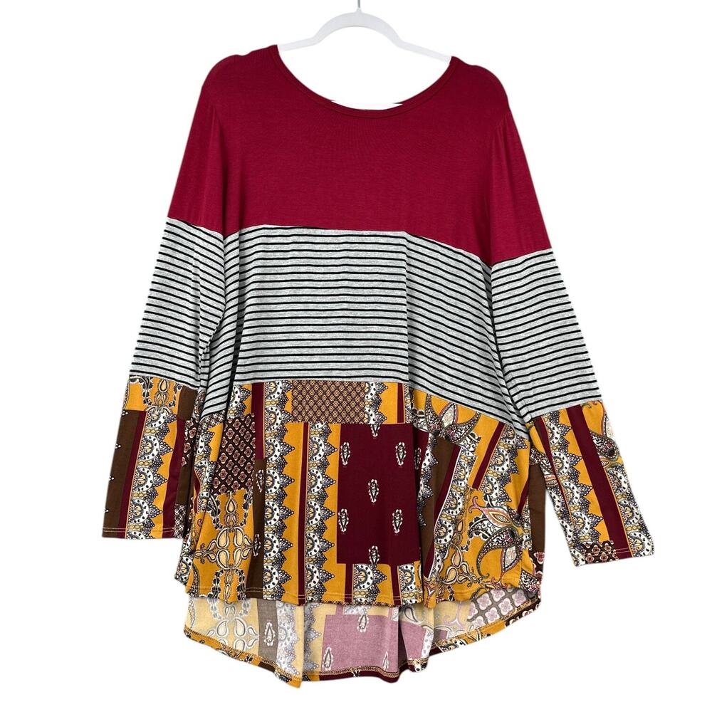 Égs California Multicolor‎ Mixed Media Patchwork Striped Tunic Blouse X Large